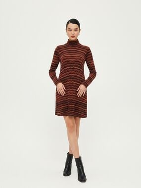 Free People Rust Wave-Striped Turtleneck Dress